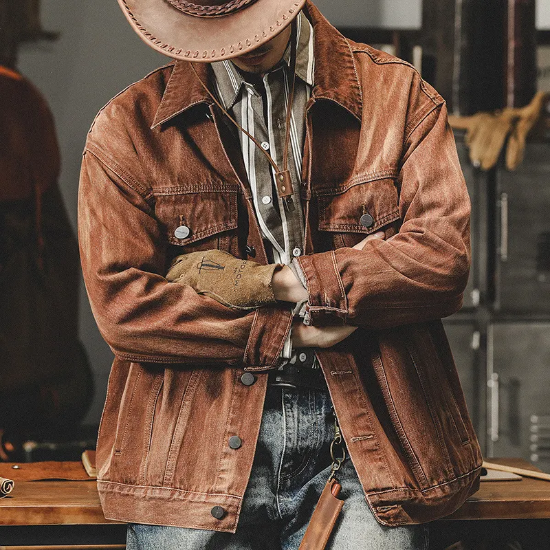 Jaqueta jeans masculina vintage americana outono inverno, casaco de ganga folgado, casual e moderno, ideal para um visual confortável e com estilo atemporal. — foto 10