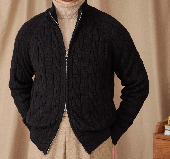 Pure Cotton Knitted British Thickened Heavy Weight Twisted Double Zipper Cardigan. Superior warmth and comfort. A stylis — photo 5
