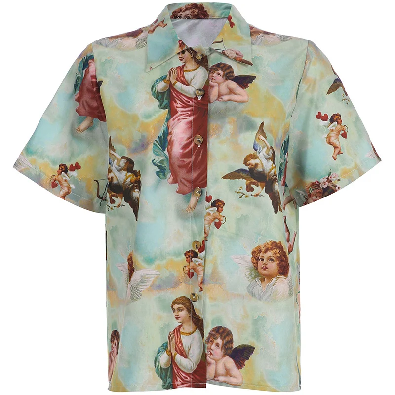 Camicia con bottoni Angelica Cattolica. Esprimi la tua fede con stile e comfort. Morbida e traspirante, perfetta per un look devoto quotidiano. — foto 3