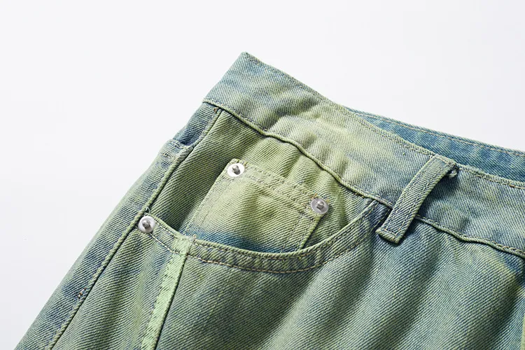 Yellow Mud Dyed Old Green Wide-leg Jeans. Comfortable, stylish, and unique. Perfect for a casual and trendy look, all da — photo 16