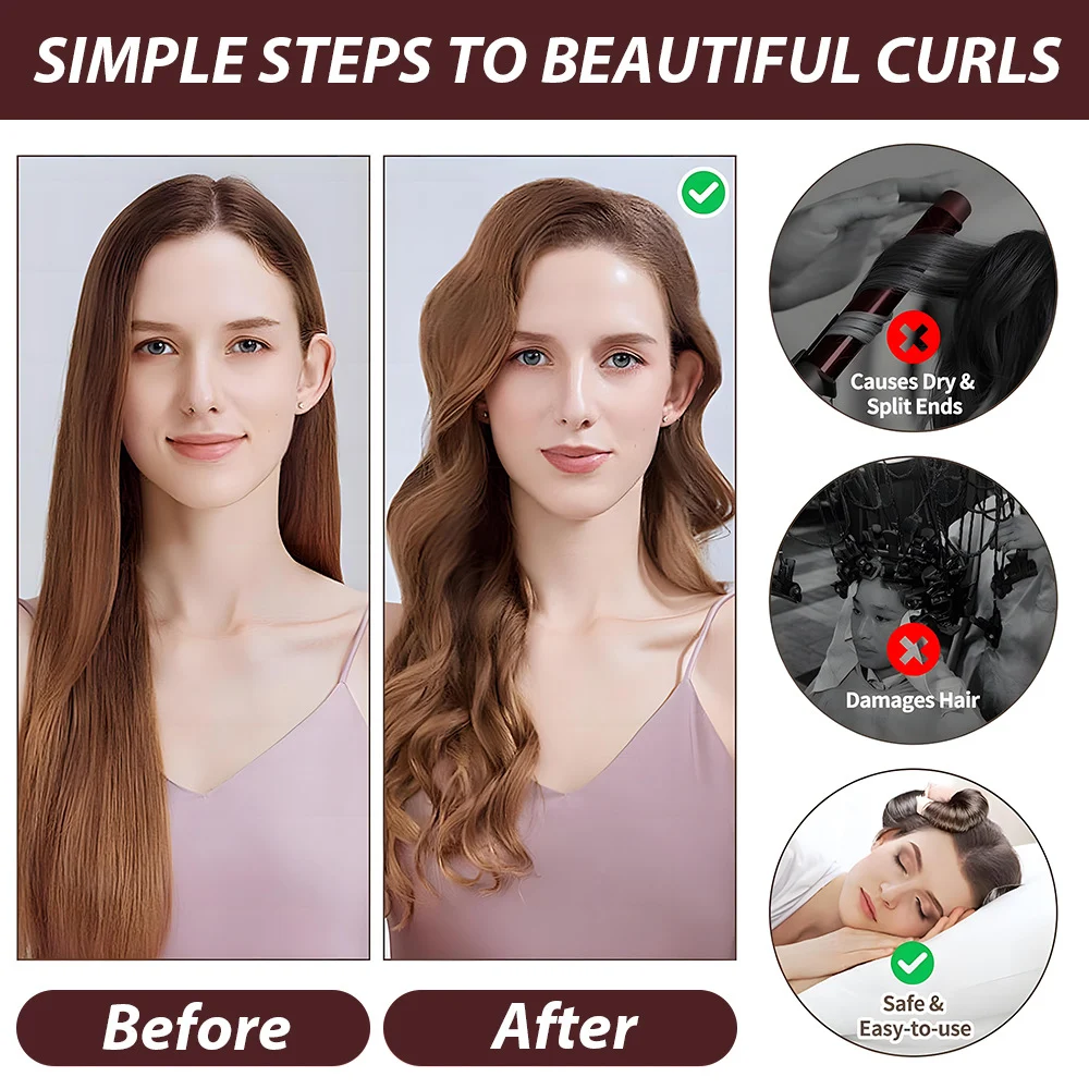 Bold No Heat Hair Curler Lazy Sleeping Big Wave Hair Curler Silk Scarf Suit. Get beautiful, effortless big waves overnig — photo 10