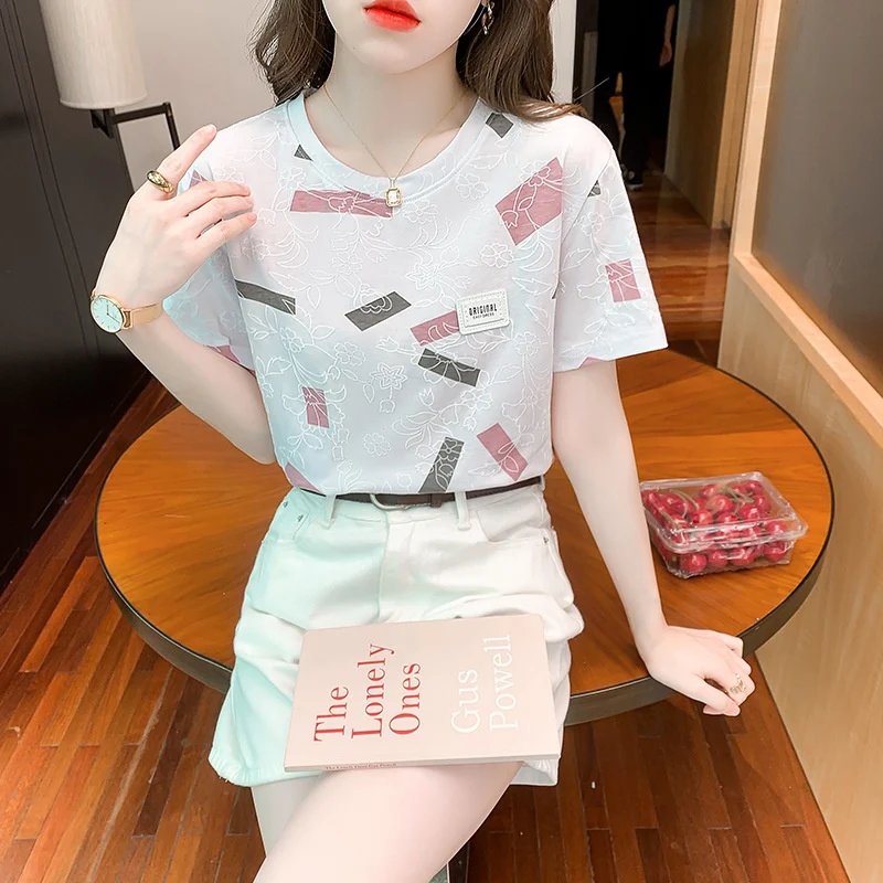 Women's cotton short-sleeved T-shirt, sense of design, Western style, all-matching loose fit, offering comfort and style — photo 6
