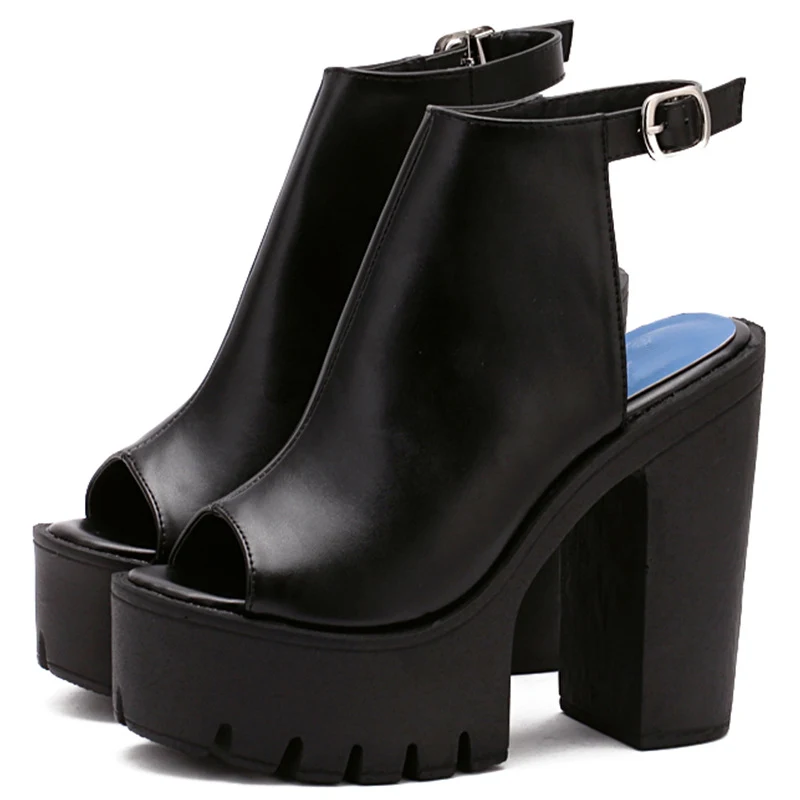 Peep Toe Sandalen mit klobigem Absatz, hohem Absatz und wasserdichtem Design, ideal für Stil und Schutz, den ganzen Tag. — foto 4