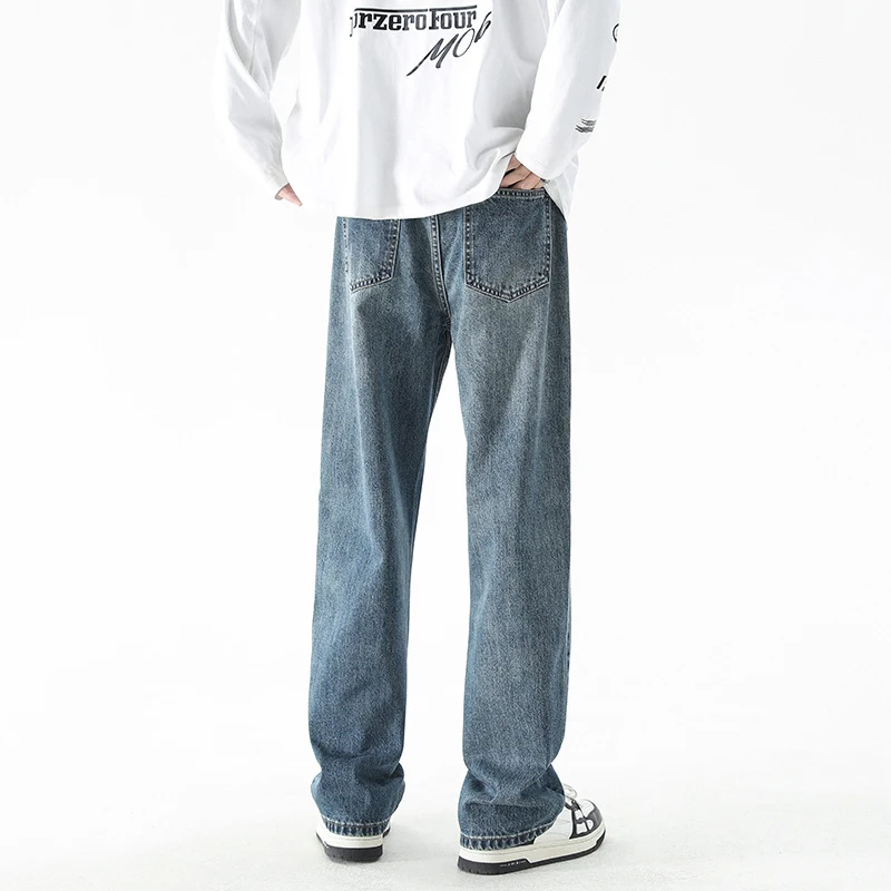 Europese en Amerikaanse street retro jeans voor heren, vintage stijl, losse pasvorm, ideaal voor een casual en trendy look met een vleugje retro. — foto 3