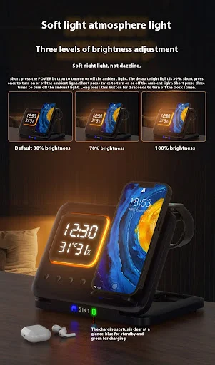 Title 13, 15W Wireless Charger Stand 5 in 1 LED Digital A...