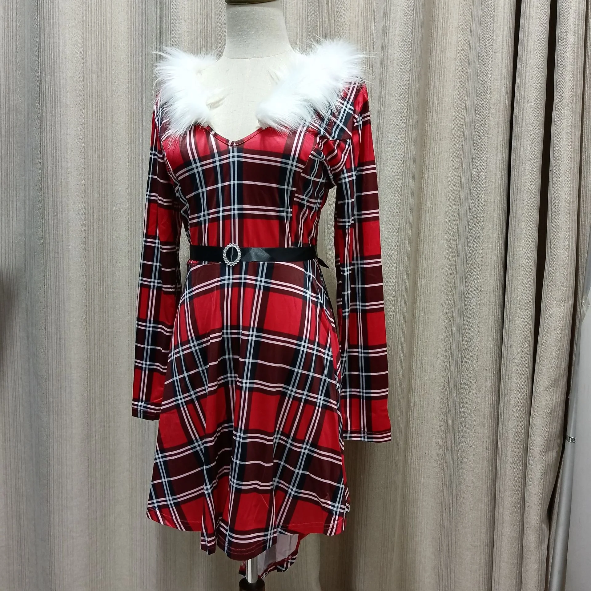 Title 8, Christmas Womens Fur Patchwork V-neck Long Sle...