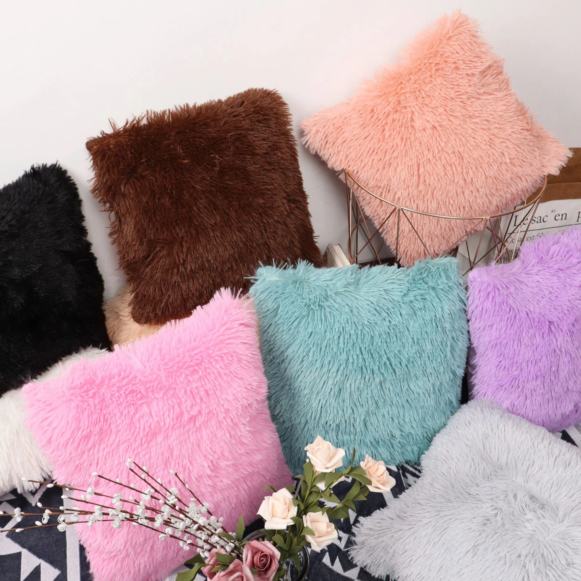 Title 4, Solid color simple crystal plush pillow for com...