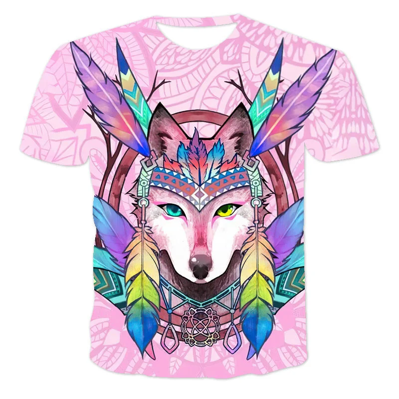 Fashion New Starry Wolf Animal Print Short Sleeve T-shirt for women, a stylish and comfortable top perfect for casual we — photo 1