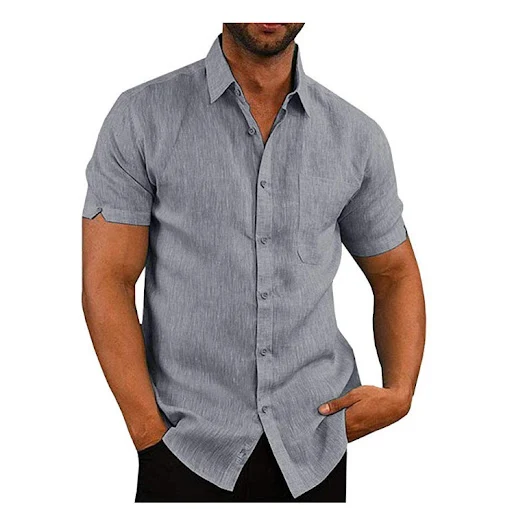Title 6, Summer lapel solid color short sleeve button li...
