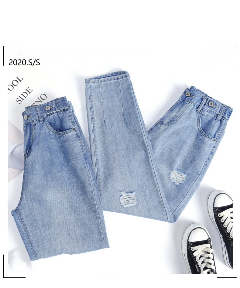 Jeans de mujer de talle alto, corte recto y delgado, con efecto roto, delgados y favorecedores, perfectos para un look moderno y casual. — foto 5