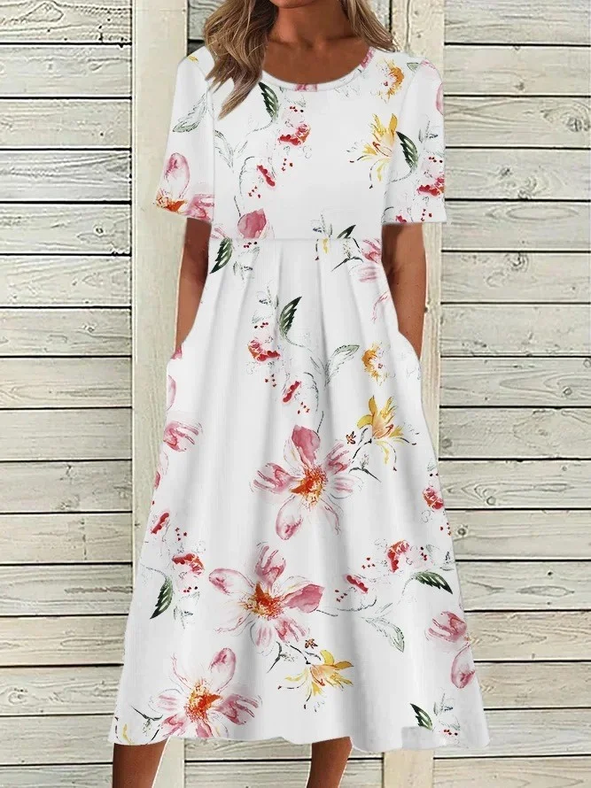 Sommermode Rundhals-Pullover-Druck, lockeres Kleid — foto 13