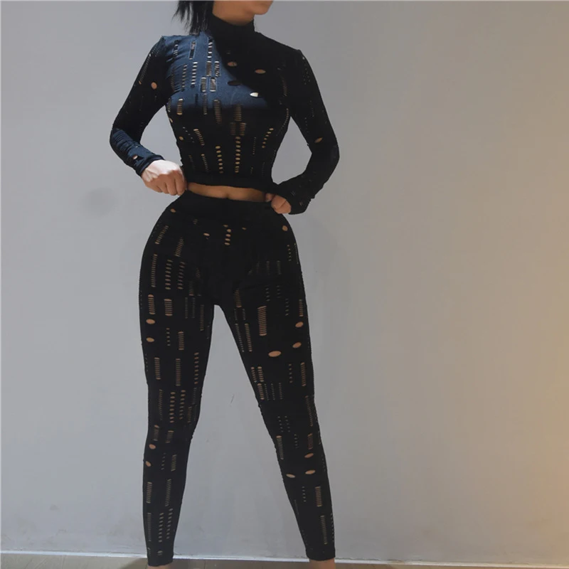 European And American Style Cutout Ripped High Waist Tight Trousers. Leisure Sports Suit. Comfortable and stylish for an — photo 8