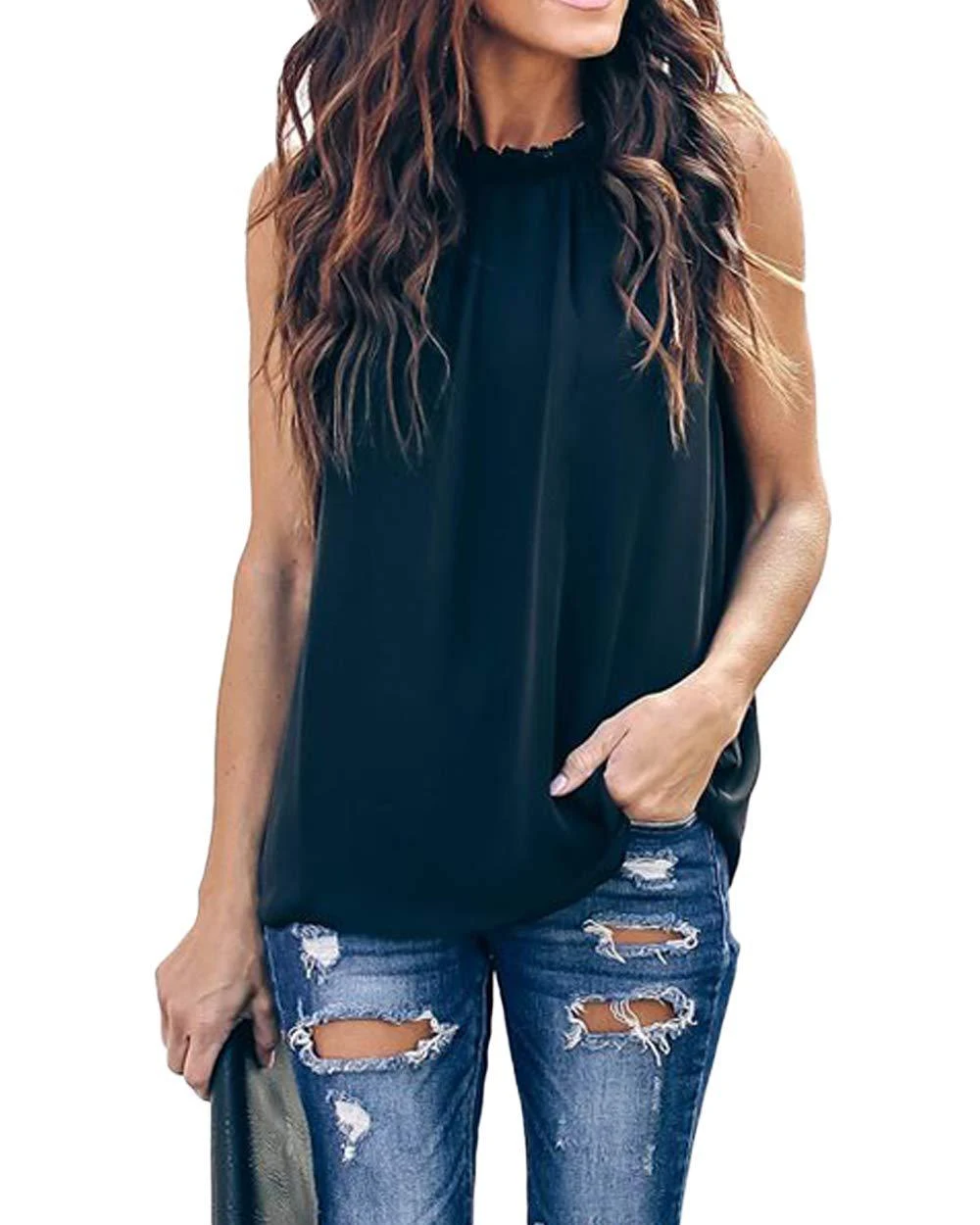 Title 1, Womens Summer Ruffles Neckline Vest Double Lin...