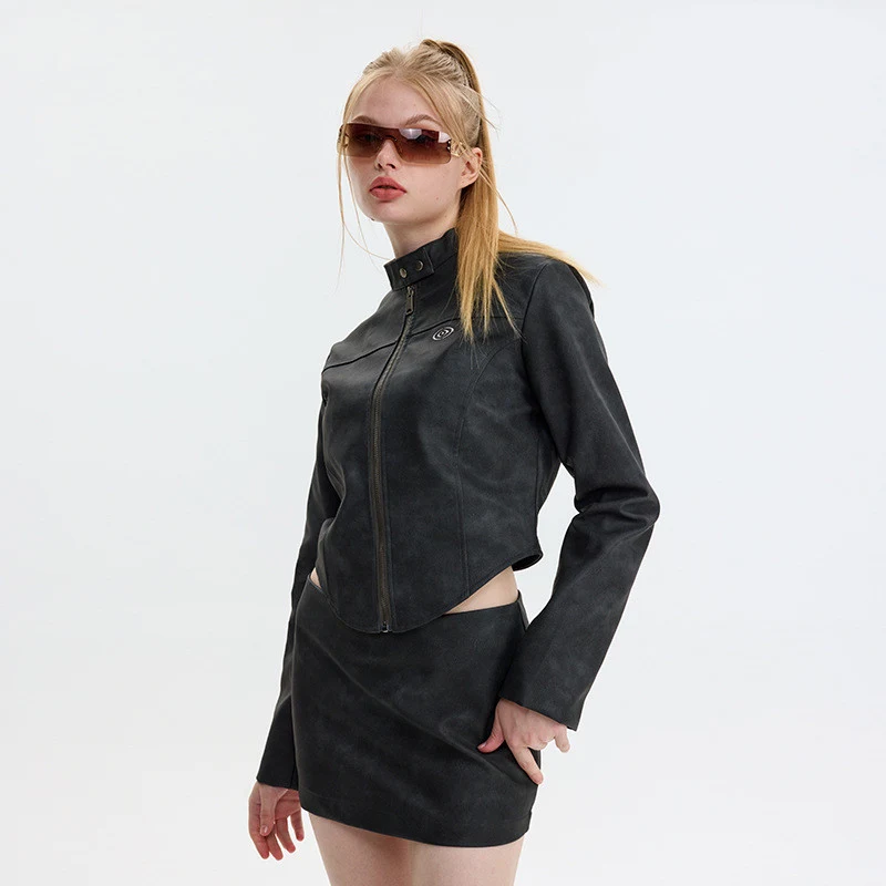 Slim-Fit Fashion Stand Collar Locomotive Style Leather Short Coat Jacket. A stylish, modern leather jacket for a fashion — photo 7