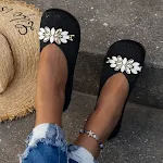 Women's Round Toe Flat Shoes with Floral Metal Decoration, Knitted and Soft-soled for Comfortable Everyday Wear. — photo 8