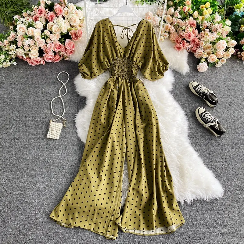 Slimming Polka Dot Printed Jumpsuit with Wide Leg Trousers. A fashionable and temperament-enhancing one-piece outfit for — photo 8