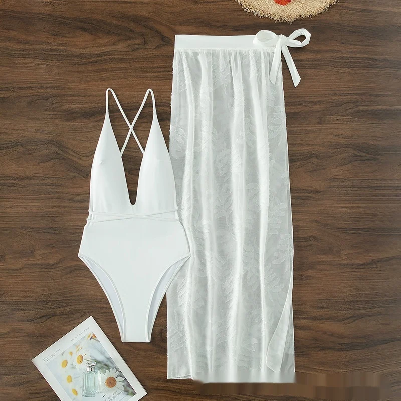 European and American Swimwear Women's White Sexy Backless Dress or Two-piece Set, perfect for a stylish and confident b — photo 12