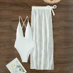 European and American Swimwear Women's White Sexy Backless Dress or Two-piece Set, perfect for a stylish and confident b — photo 12