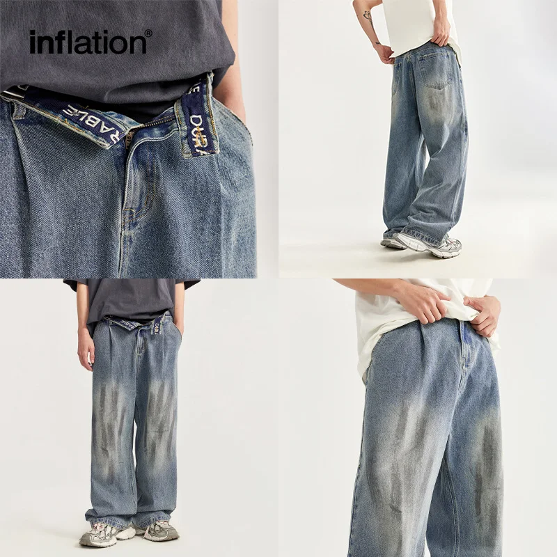 Gepersonaliseerde straight jeans voor heren met hoge taille, geborsteld en distressed. Comfortabele en modieuze jeans. — foto 3