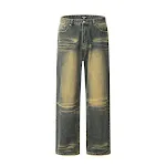 Pantaloni dritti in denim spray paint da uomo, un look moderno e di tendenza, perfetti per un outfit casual e originale con stile. — foto 1