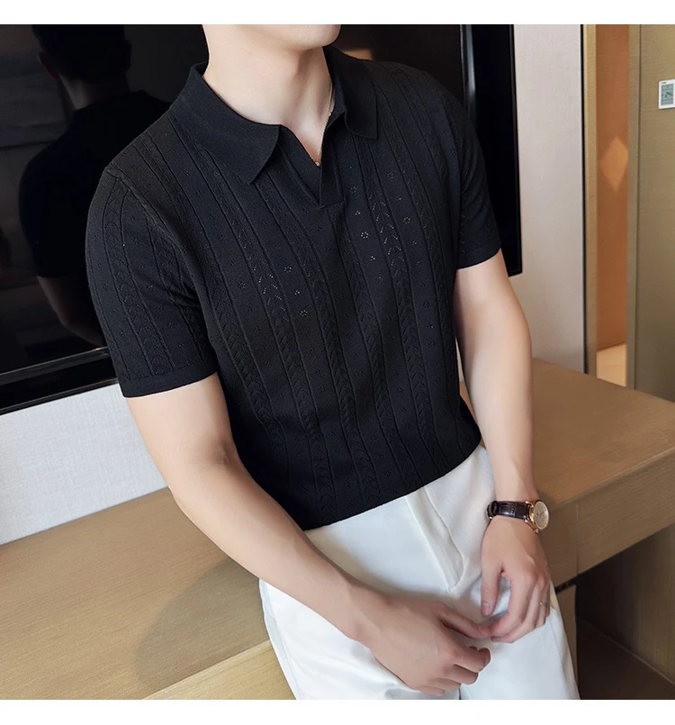 Title 9, Striped Jacquard Knitted Short-sleeved T-shirt ...