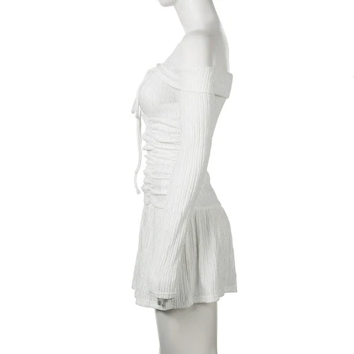 Title 5, French Style Pleating Off-shoulder Dress Women...