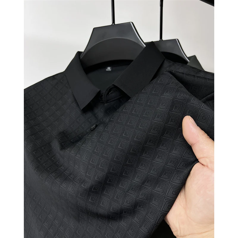 Men's Summer Plaid Ice Silk Lapel Short Sleeve Shirt Cool Breathable Fabric Perfect for Hot Weather Casual Style Comfort — photo 9