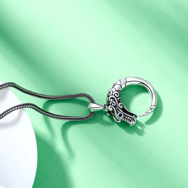 Pingente Cabeça de Dragão Thai Silver Retro Masculino Estilo Étnico Tendência Personalidade Jóias Vento Presente — foto 6