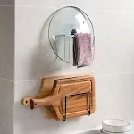 Prateleira de armazenamento de cozinha com tábua de corte integrada, solução doméstica que otimiza espaço e facilita o acesso. — foto 4
