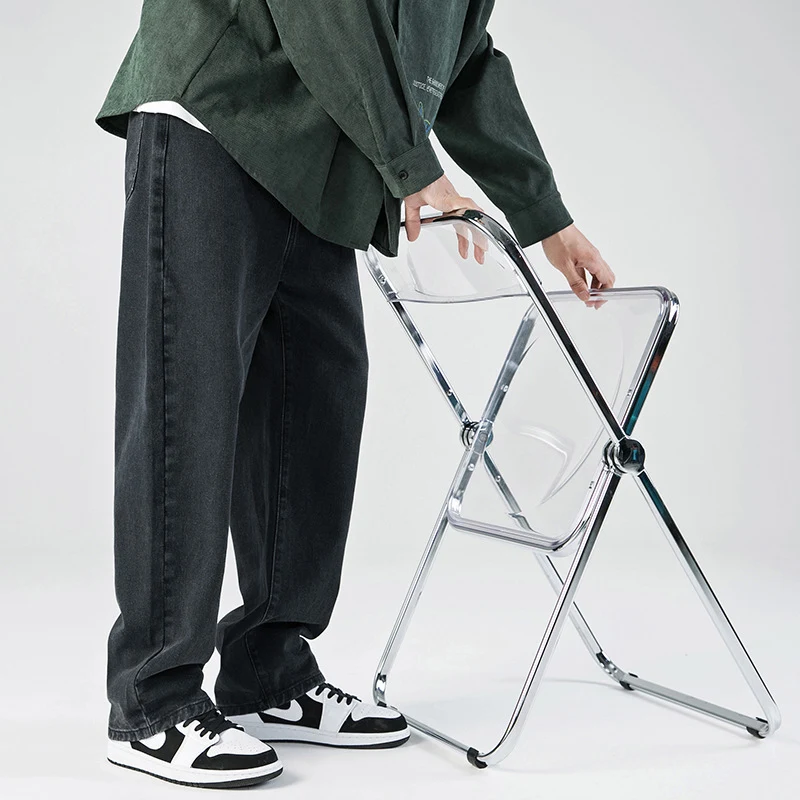 Jeans voor heren in effen kleur, gewassen. Casual broek voor dagelijks gebruik. Comfortabele pasvorm en tijdloze uitstraling. — foto 4