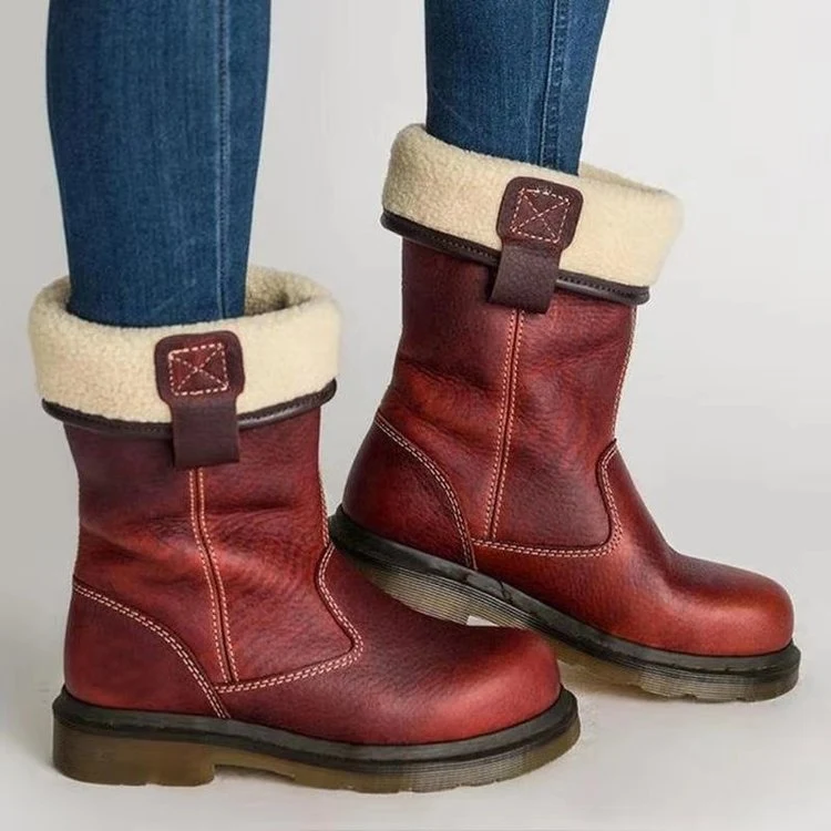 Botas médias femininas de pelúcia com sola plana e quentes, tamanho grande. Conforto e calor para seus pés no inverno. — foto 2