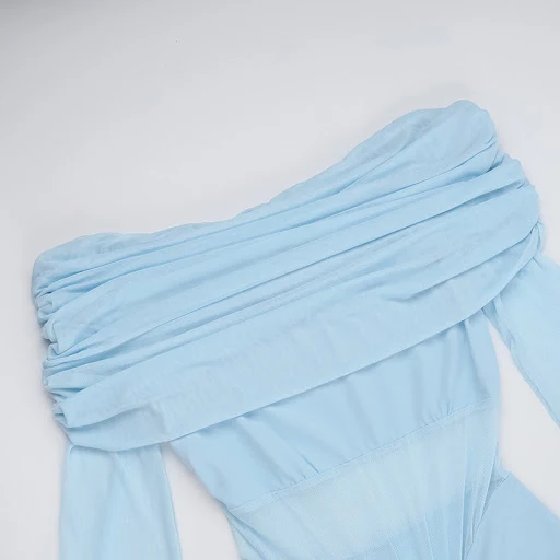 Title 6, Off-shoulder Mesh Pleated Dress Women