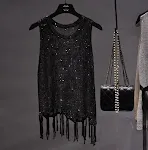 Top pequeno com lantejoulas, sexy, com design vazado e alças finas. Ideal para um visual estiloso e atraente, realçando sua beleza. — foto 10