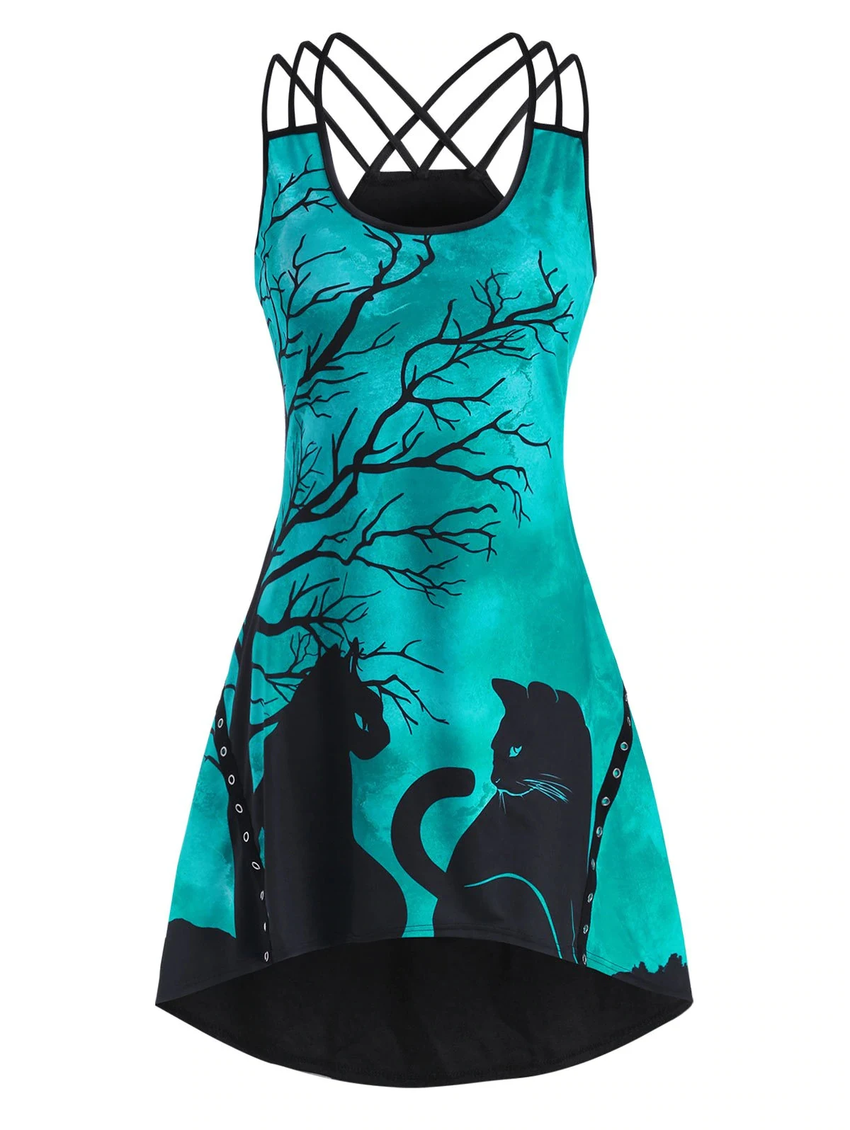 Title 4, Halloween Black Cat Print Sleeveless Round Neck...