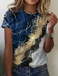 Nova camiseta feminina europeia e americana com estampa retrô abstrata, manga curta. Design moderno e elegante, ideal para diversas ocasiões. — foto 5