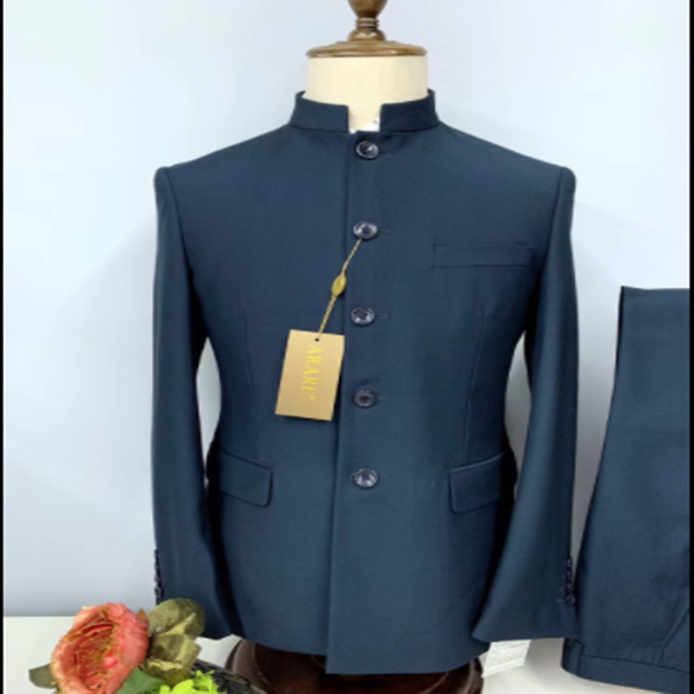 Men's Zhongshan Collar Suit, Business, Wedding, Groom, Stand Collar, Slim Fit. Exude sophistication and style at formal — photo 10