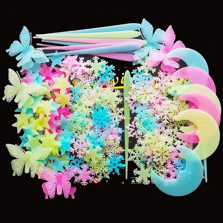 Leuchtende Wandsticker Schmetterling Mond, dekorative fluoreszierende Wandaufkleber für Schlafzimmer, zaubern magische Atmosphäre. — foto 9