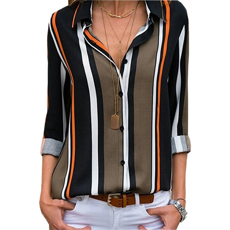 Striped Casual V-neck Long Sleeve Chiffon Shirt for women. Comfortable and stylish for everyday wear, offering a relaxed — photo 1