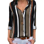Striped Casual V-neck Long Sleeve Chiffon Shirt for women. Comfortable and stylish for everyday wear, offering a relaxed — photo 1