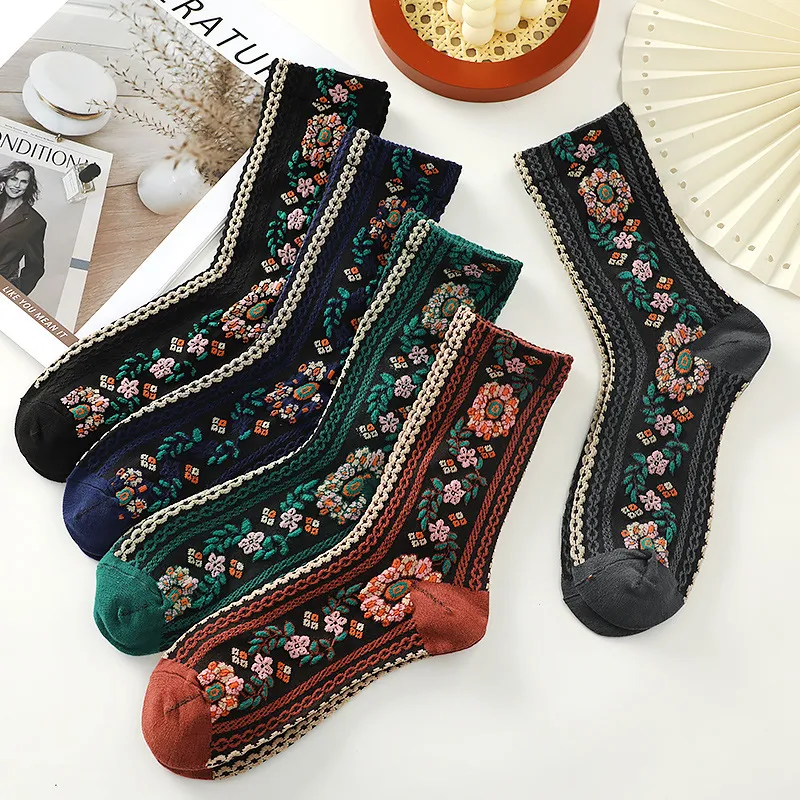 Title 4, Small Floral Socks Womens Retro Mid-calf Lengt...