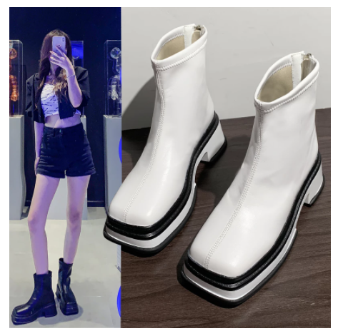 Title 4, Korean Style All Match Retro Thick Heel Short B...