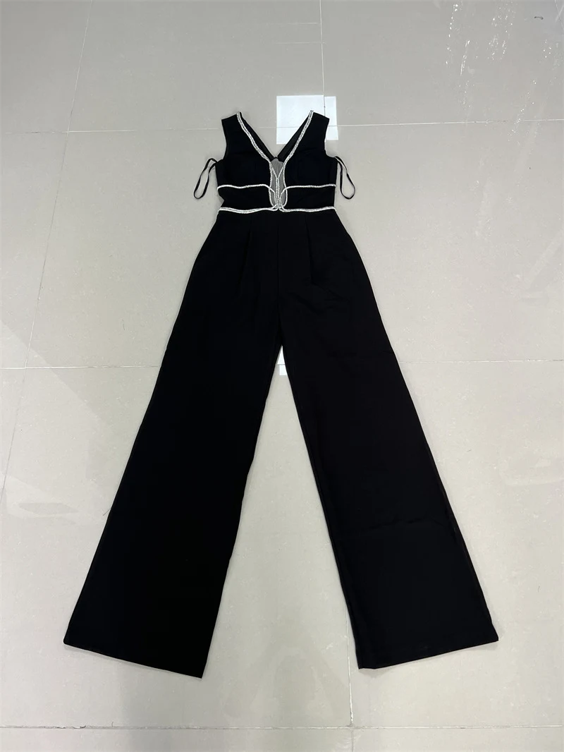 Title 3, Rhinestone Edge-covered Sexy Low-cut Suit Jumpsuit