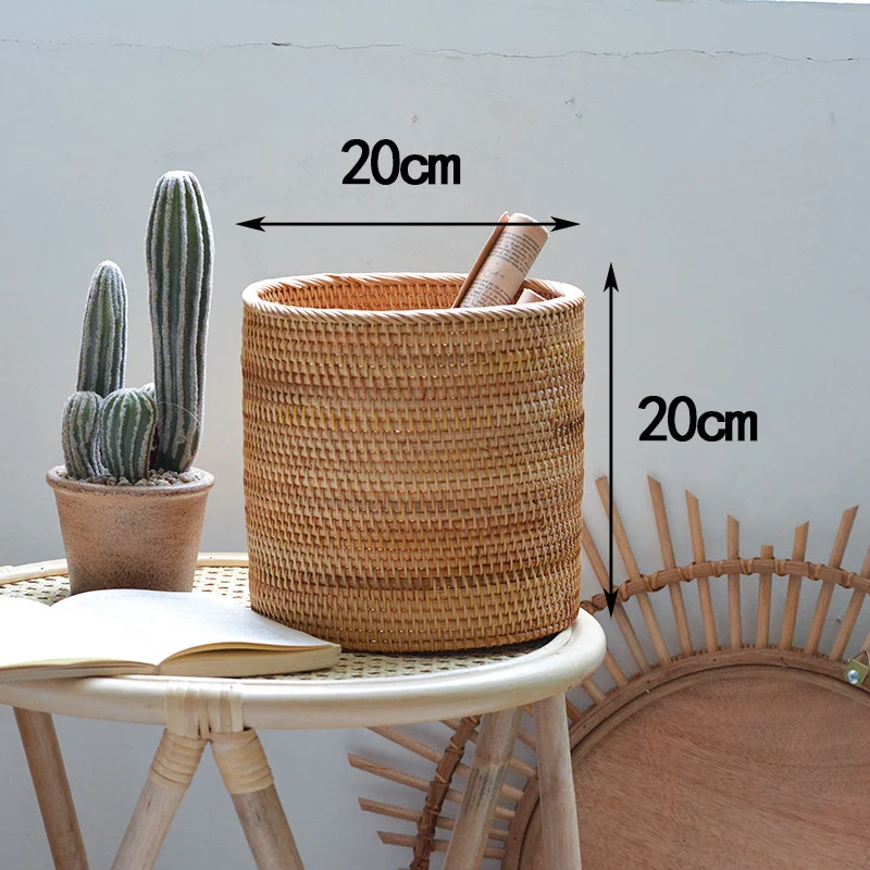 Mesa de café de rattan vietnamita tecida à mão, com cesto e balde para armazenamento de controle remoto e objetos, elegante e funcional. — foto 2