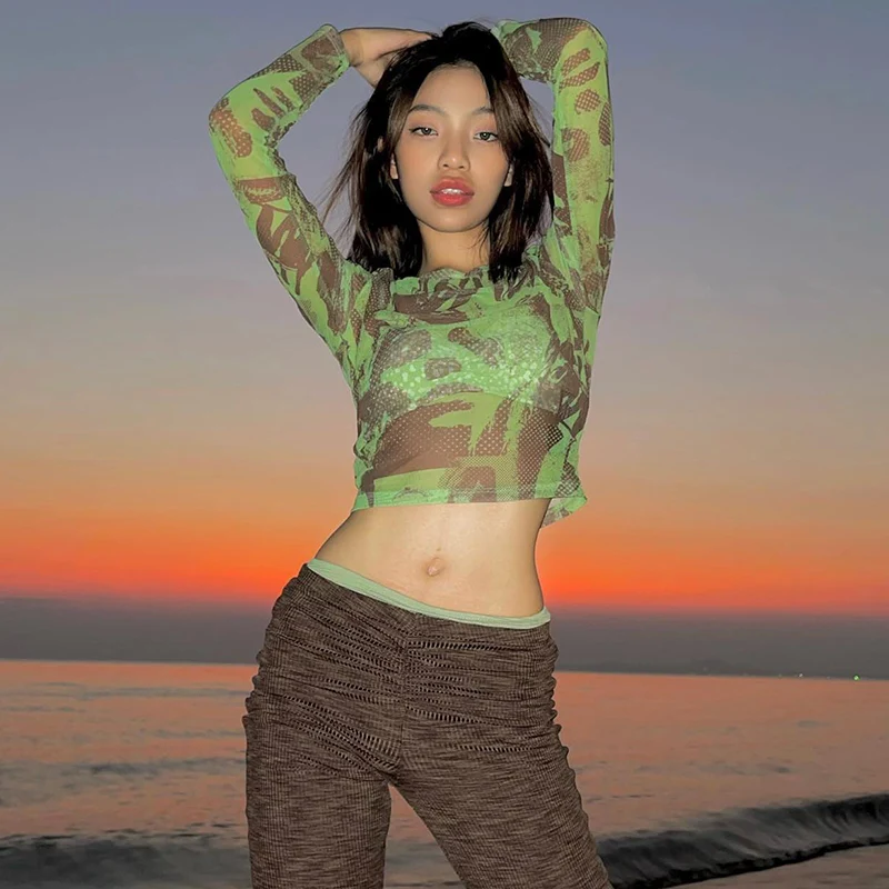 Title 2, Mesh See-through Long Sleeve Top Breathable Sun...