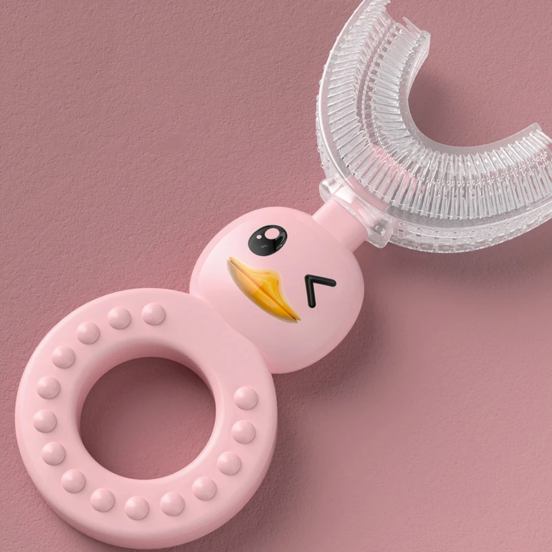 U-vormige tandenborstel voor kinderen van 1-6 jaar, babysilicone, zachte borstelharen, effectieve reiniging en tandverzorging voor baby's. — foto 1