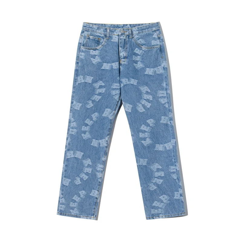 Heren jeans met rechte losse pijpen, high street trend, comfortabele pasvorm, casual en trendy uitstraling voor dagelijks gebruik. — foto 4