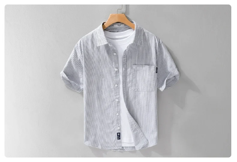 Title 13, Camisa masculina listrada minimalista de manga ...