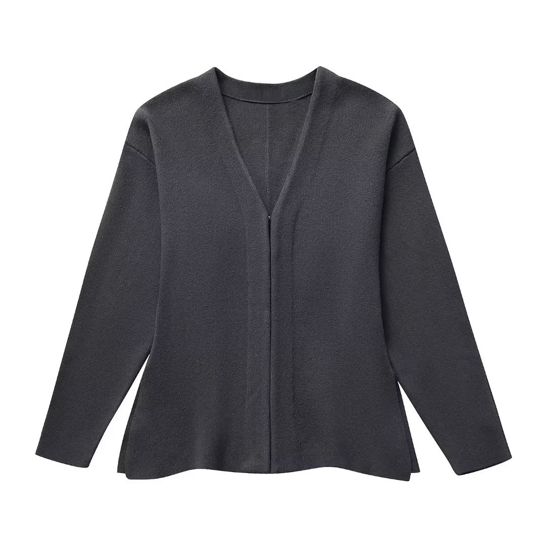 Cappotto donna in maglia con maniche ampie e scollo a V, perfetto per un look casual e confortevole, ideale per l'uso quotidiano e il tempo libero. — foto 21