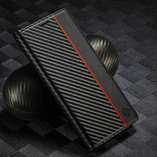 Title 7, Carbon Fiber Patterned Wallet Leather Case, Car...