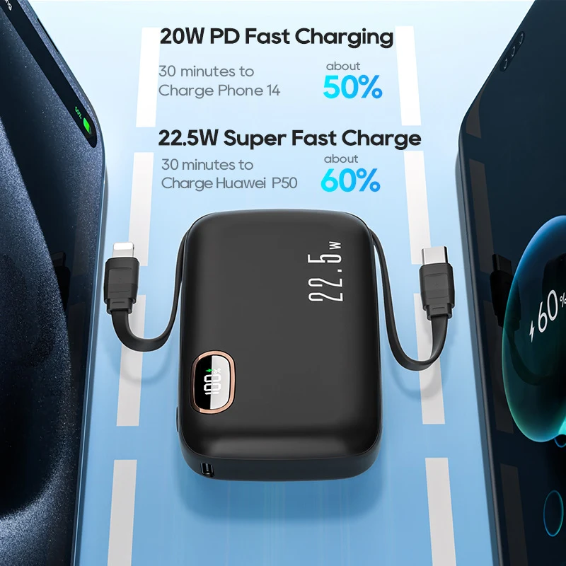 PD22.5W Fast Charging Power Bank with Digital Display and Cable. Quickly Charge Your Mobile Devices, Convenient and Port — photo 6